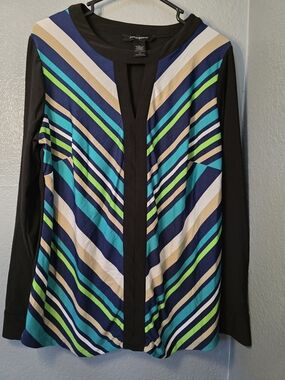 Ashley Stewart Striped Keyhole Tunic Top - Black, Blue, Teal, Lime, Cream